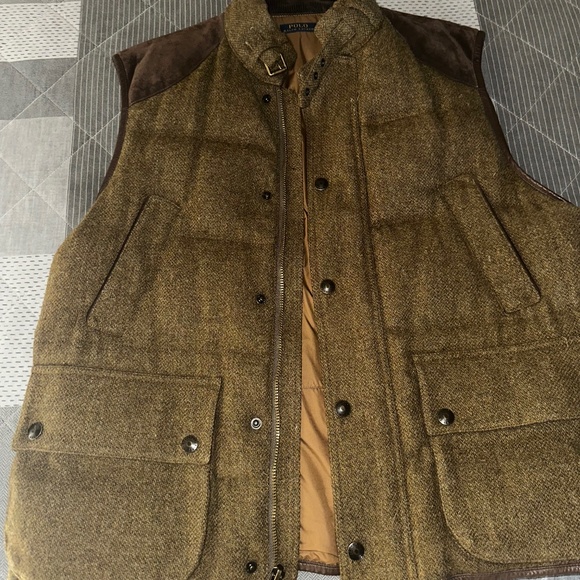 Ralph Lauren Green Tweed & Brown Microsuede Hunting Vest (XXL) - Picture 1 of 4